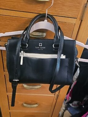 kate spade Black Leather Satchel with Front Contrast Zip